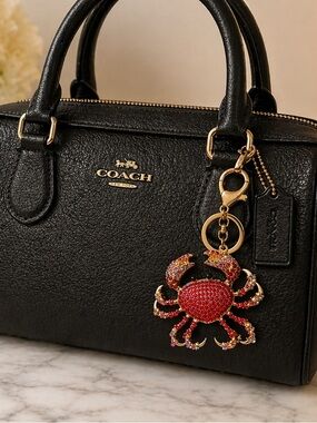 Red Rhinestone Crab bag charm attached